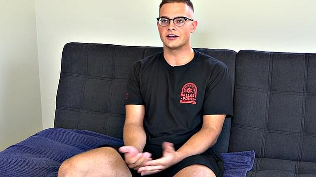 Hairy jock with handsome body jerks cock and cums on casting