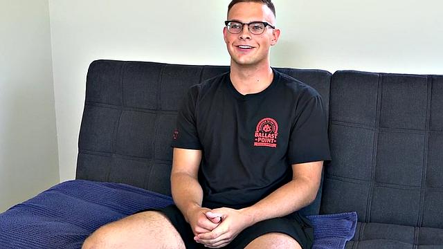 Hairy jock with handsome body jerks cock and cums on casting