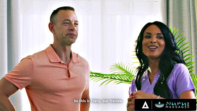 Аниса Кейт и Эмма Рози принимают масляный массаж от Брэд Ньюмана и переходят к страстному групповому сексу с минетом и анальным проникновением.