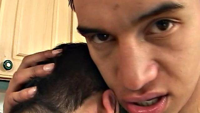 Cumswapping Latino twink barebacked in the kitchen by BF