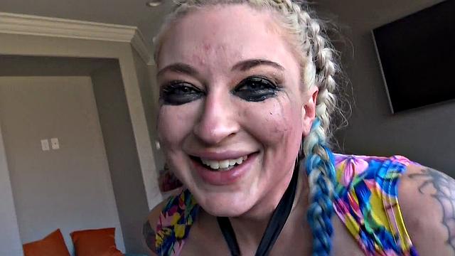 Busty Brit subslut gagged and assfucked with power