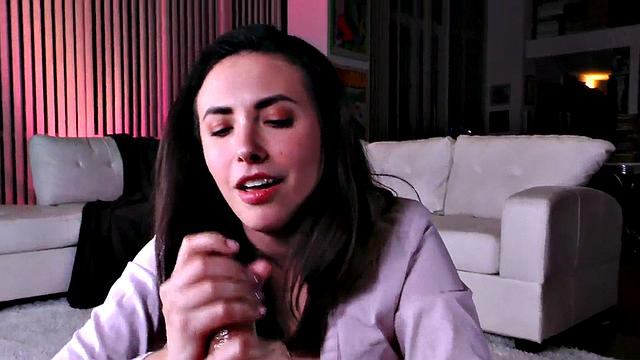 BJ medium boobs babe deepthroats and wanks POV dick