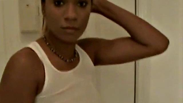 Shy ebony teen sucks white cock