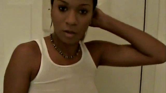 Shy ebony teen sucks white cock