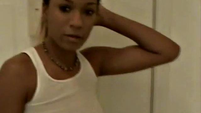 Shy ebony teen sucks white cock