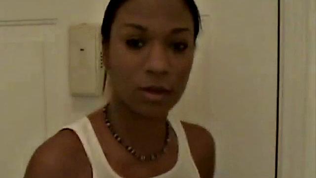 Shy ebony teen sucks white cock