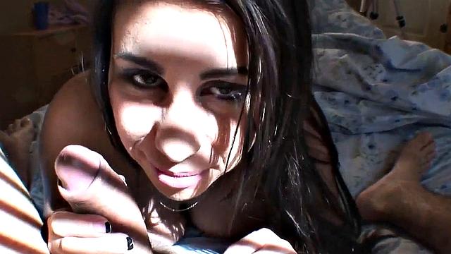 Cum drenched teen sucks off cock