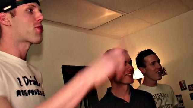 Hazed dormitory stud fucked in 3way for fraternity