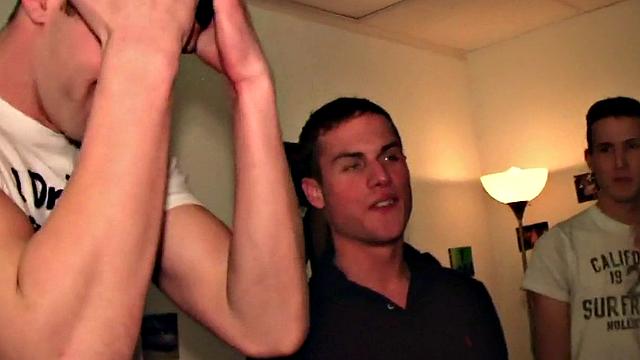 Hazed dormitory stud fucked in 3way for fraternity