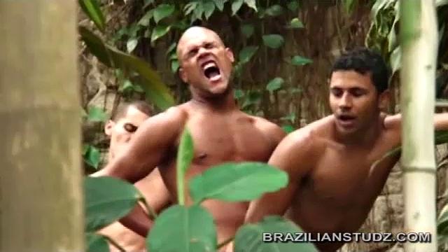 Cosme takes as much of Marcelo's uncut cock as he can fit in his mouth, while Francisco fucks Marcelo from behind. Then Francisco and Marcelo take turns fucking Cosme, before Marcelo bends over and takes Francisco balls deep.