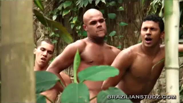 Cosme takes as much of Marcelo's uncut cock as he can fit in his mouth, while Francisco fucks Marcelo from behind. Then Francisco and Marcelo take turns fucking Cosme, before Marcelo bends over and takes Francisco balls deep.