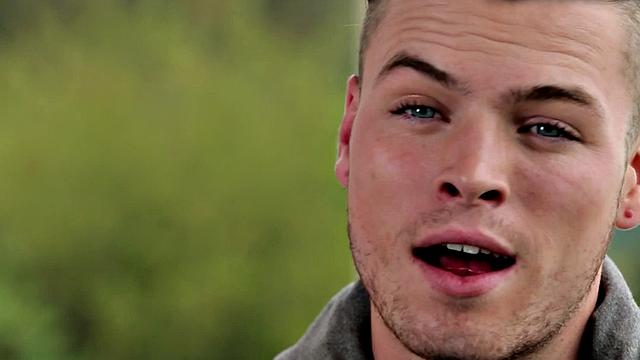 Tattooed jock rides dildo during solo action