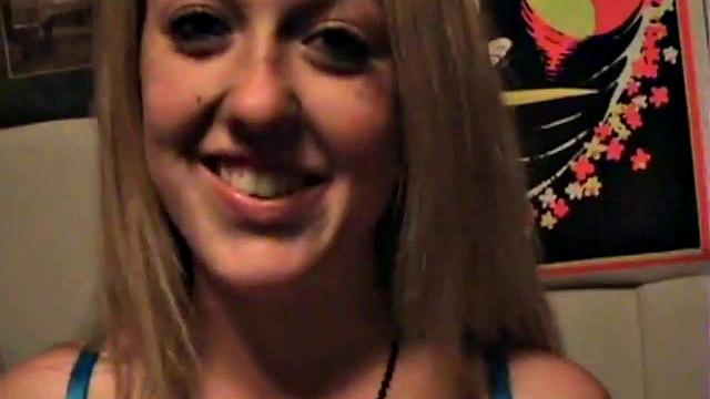 Blonde teen with pierced tits and a smile begs for a hard fuck