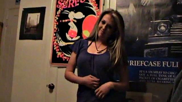 Blonde teen with pierced tits and a smile begs for a hard fuck