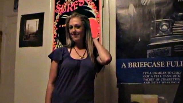 Blonde teen with pierced tits and a smile begs for a hard fuck