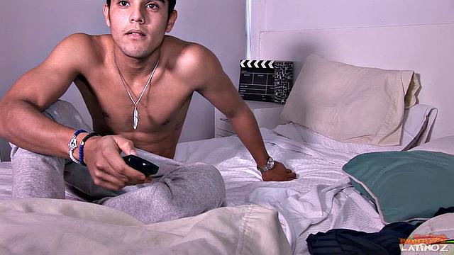 Our featured solo boy of the week is handsome Latino Adriel - College Age Jock Plays with His Balls and Works on a Boner