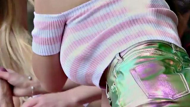 CFNM amateur group BJ by femdom British babes outdoor