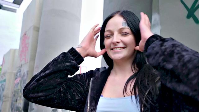 Blackhair Euro Teenie Rides in Reverse after BJ and Picked Up