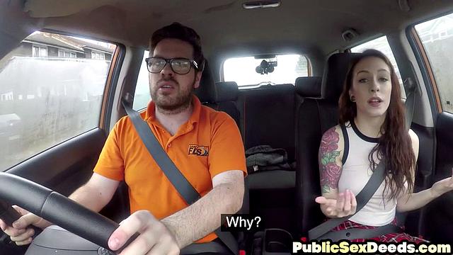 Inked driving student cockriding instructor