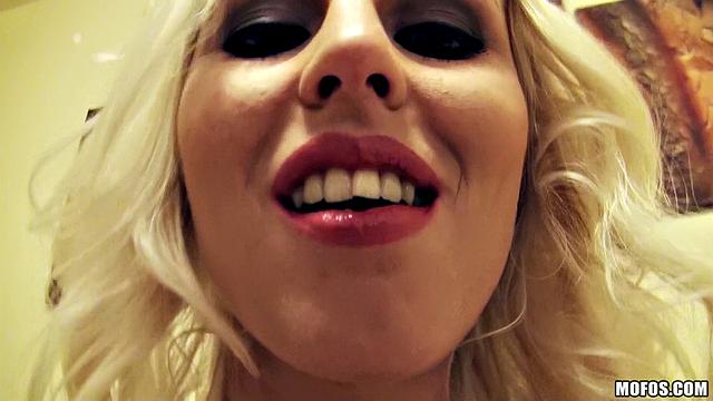 Kinky blonde amateur flaunts her tits & heels in a hot pov show