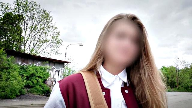 Slutty babe gets fucked in van by priest for money