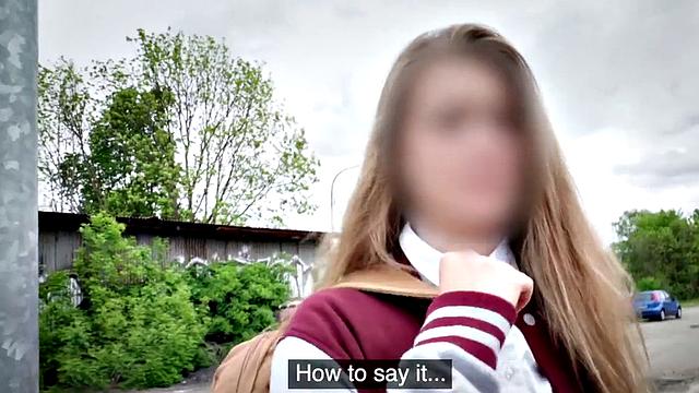 Slutty babe gets fucked in van by priest for money