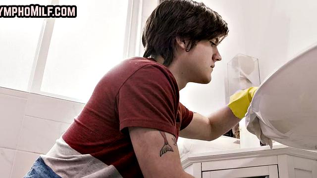 Skinny taboo MILF rides stepson's cock after blowjob