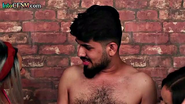 Horny CFNM babes wanking guy