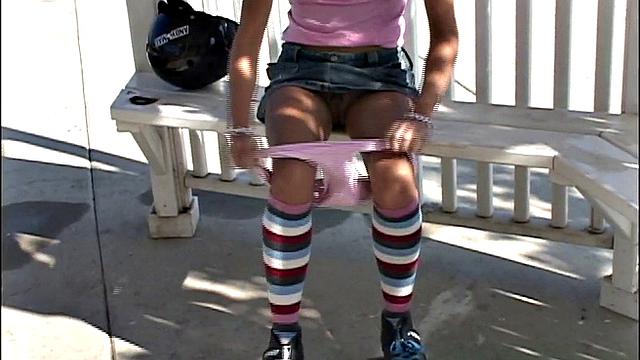 Cute petite brunette babe gets wet fingering