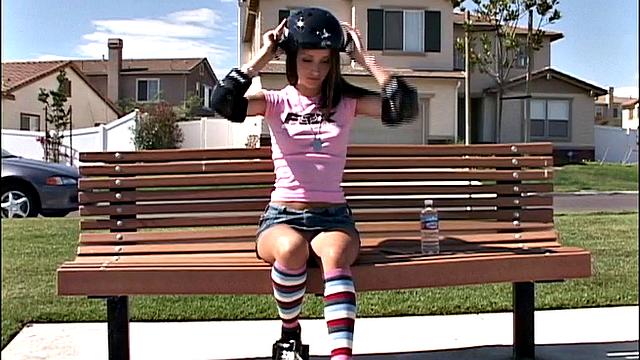 Cute petite brunette babe gets wet fingering