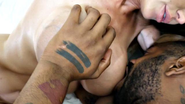 Beauty cockriding bisexual cock in trio before ebony busts