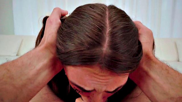 Facefucked 21yo cute bae gagging on cock and wanking