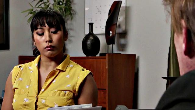 Busty Asian babe sucking dick and riding after meeting