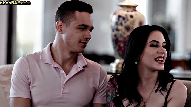 Cheating inked babe deepthroats and gets pussrammed in 3way