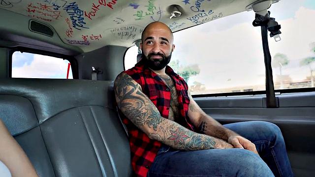 Fooled amateur Asian sucked by gaydaddy in public van