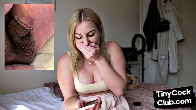 Small guy mocked by curvy domina