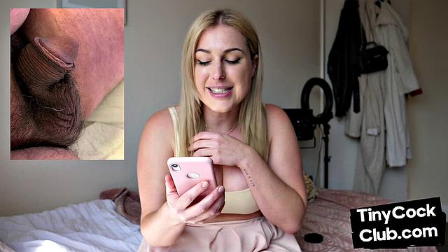 Small guy mocked by curvy domina