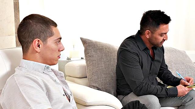 BDSM leather hunk fucks mesmerized twink after BJ