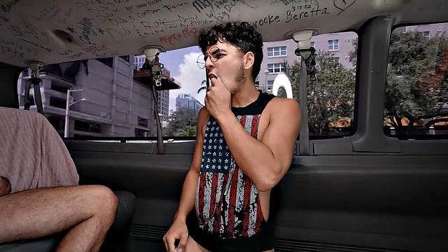 Pulled straight hunk fucks ass in public van outdoor