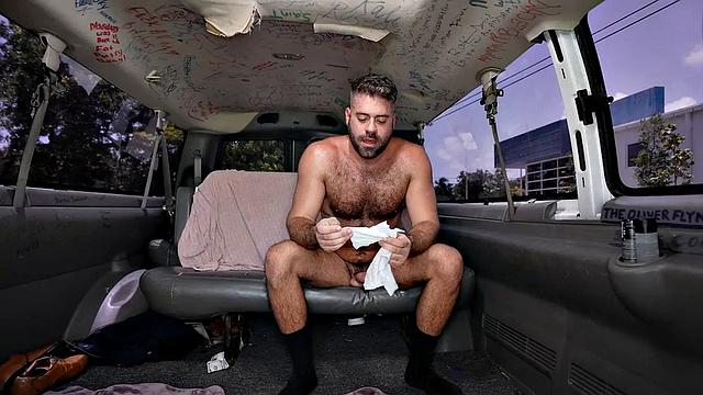 Pulled straight hunk fucks ass in public van outdoor
