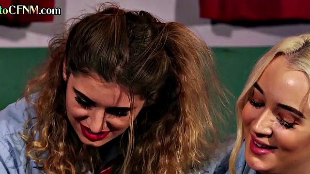 Cockwanking CFNM college babes teasing classmates