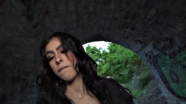 Public big-titted slut drilled from behind in wet pussy