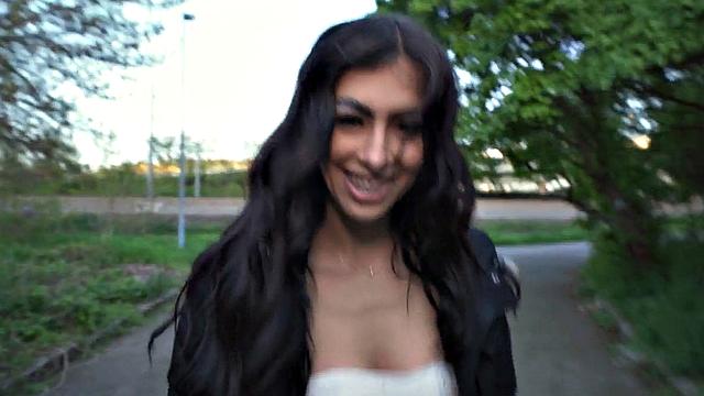 Public big-titted slut drilled from behind in wet pussy