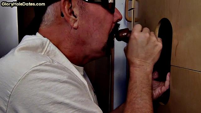 Gloryhole mature gay sucks black meat in amateur closeup