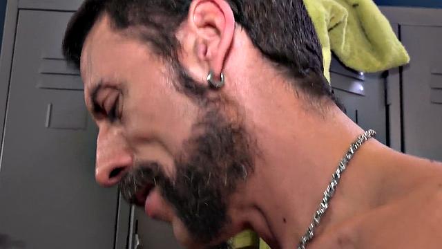 Locker room Latin twink drilled in DILFS 3some by tops