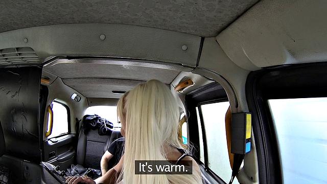 Blonde Lady in high heels enjoys a free ride & gets a facial