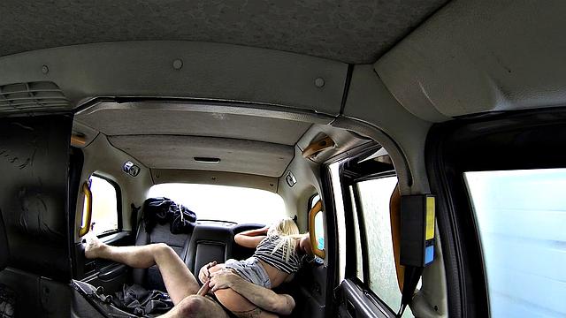 Blonde Lady in high heels enjoys a free ride & gets a facial