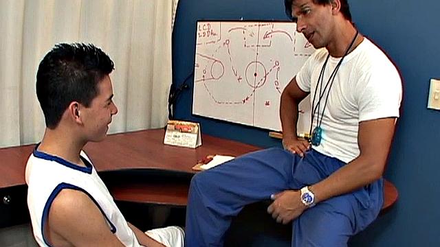 Latin twink Alejandro wants a spot on the basketball team and he's willing to do anything for an acceptance by the coach. He makes that clear by sucking on the man's big uncut cock.
