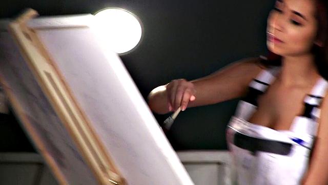 A busty artist with huge boobs get slammed in a hot POV handjob and cowgirl