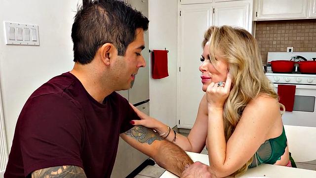 Busty MILF in lingerie enjoys pussy drilling in the kitchen